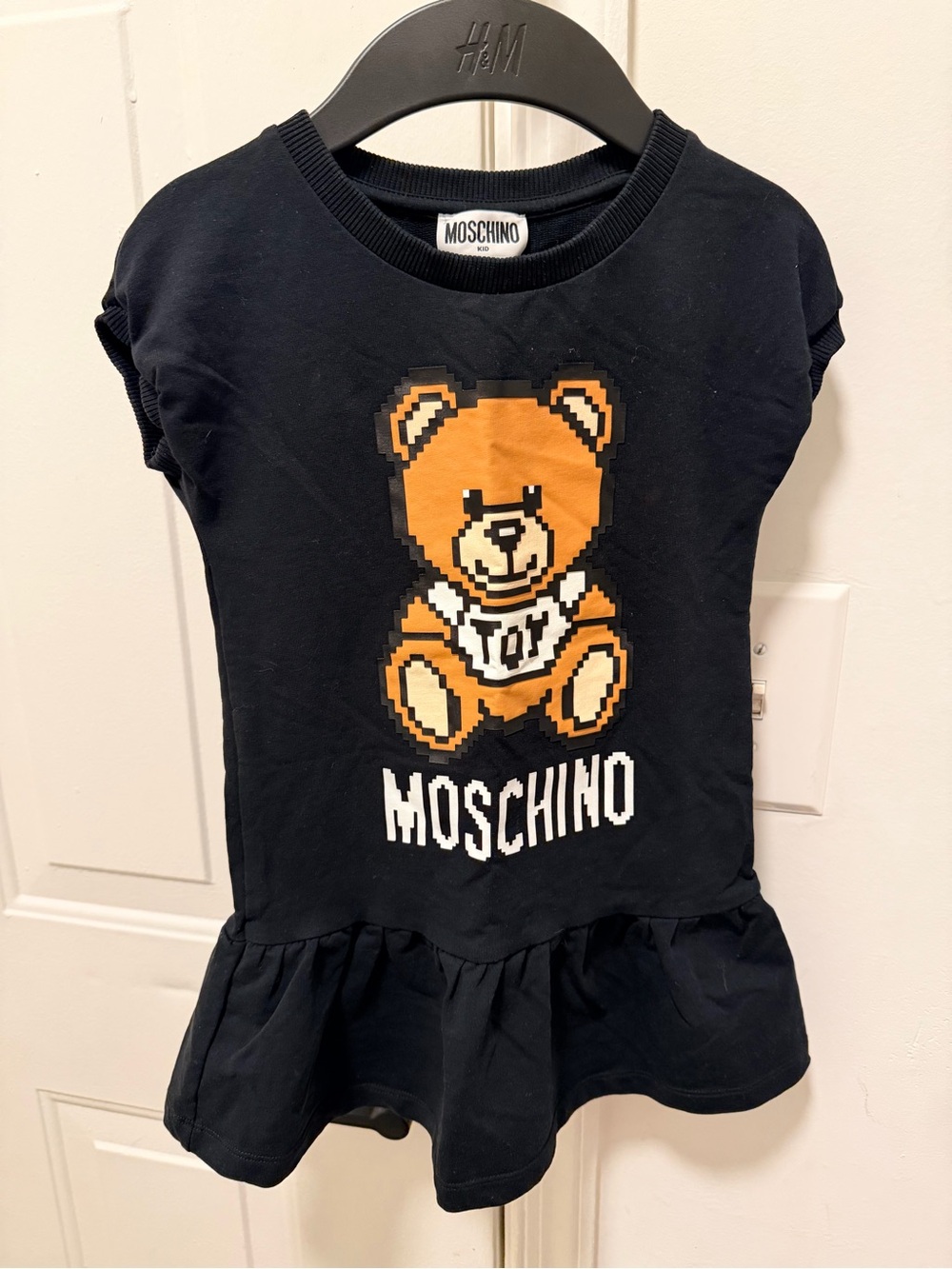 Moschino black Kids Tee Dress with Orange Teddy Graphic